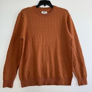 Jason Wu Merino Wool Cabled Sweater Men Size L Crew Neck Casual Knit Rust
